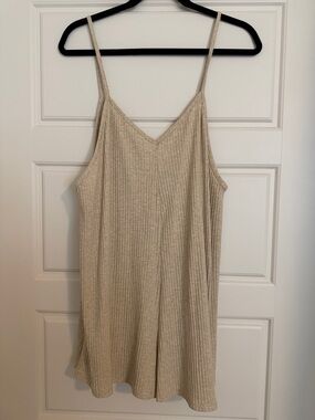 Mahina Beige Ribbed Spaghetti Strap Romper